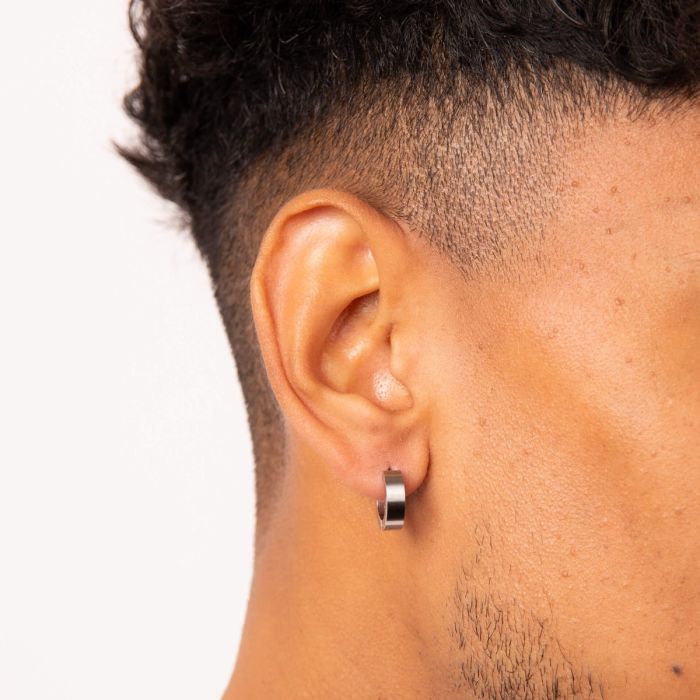 FB Stainless Steel Brushed Huggie Earring