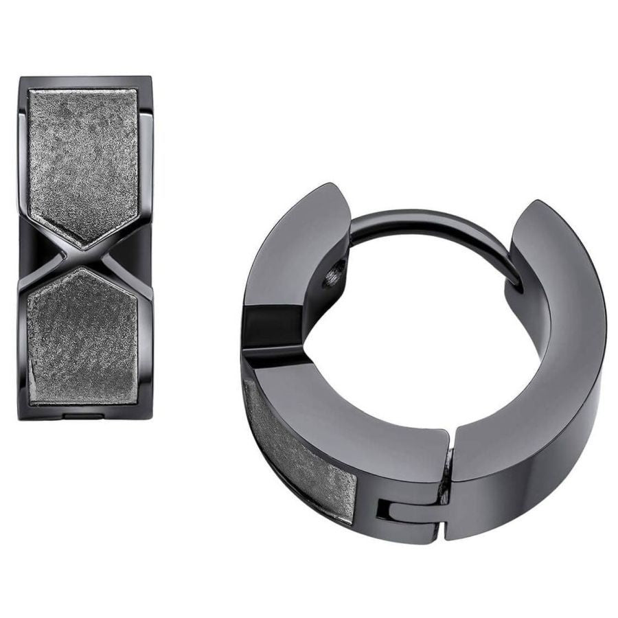 Fred Bennett Stainless Steel Gunmetal Chevron Hoop Earrings