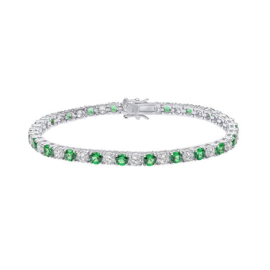 Silver Green & White Cubic Zirconia Tennis Bracelet