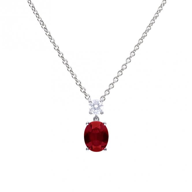 Silver ovl red cz pend