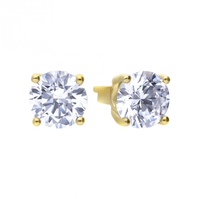 Gold Plated Silver 2.00ct Cubic Zirconia Solitaire Stud Earrings