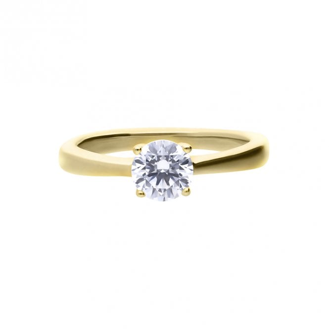 Gold Plated Silver 0.75ct Cubic Zirconia Solitaire Ring, size O 1/2