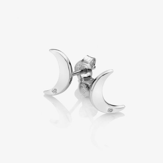 Silver Diamond Amulet Crescent Stud Earrings