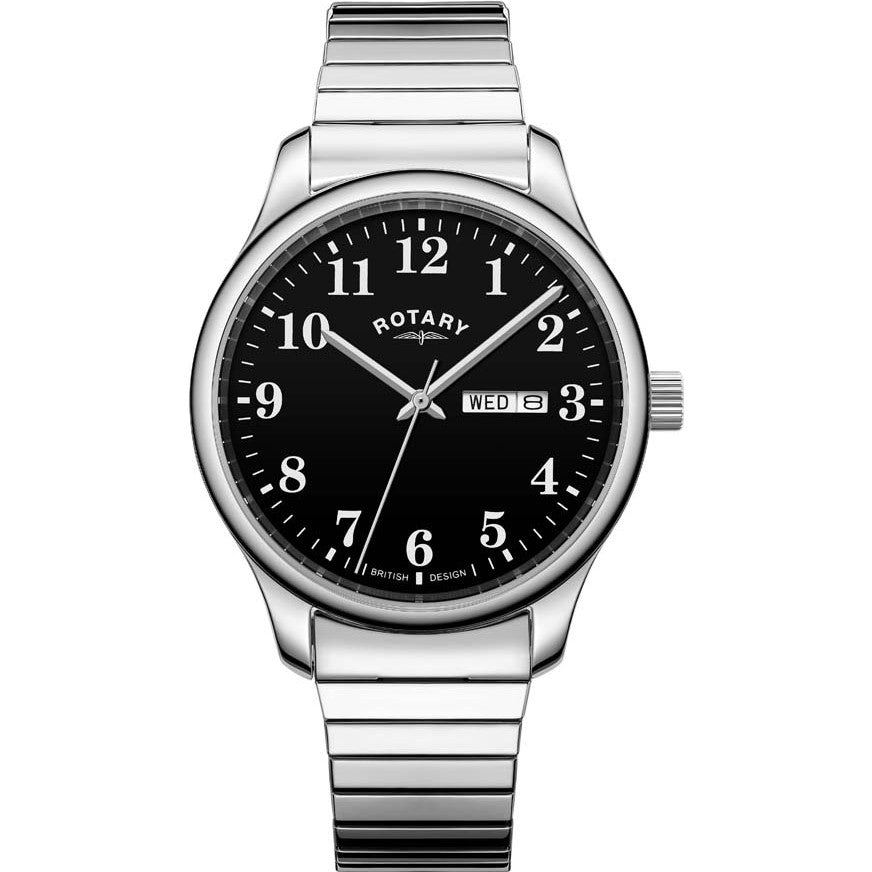 Stainless steel black dial expanding bracelet watch