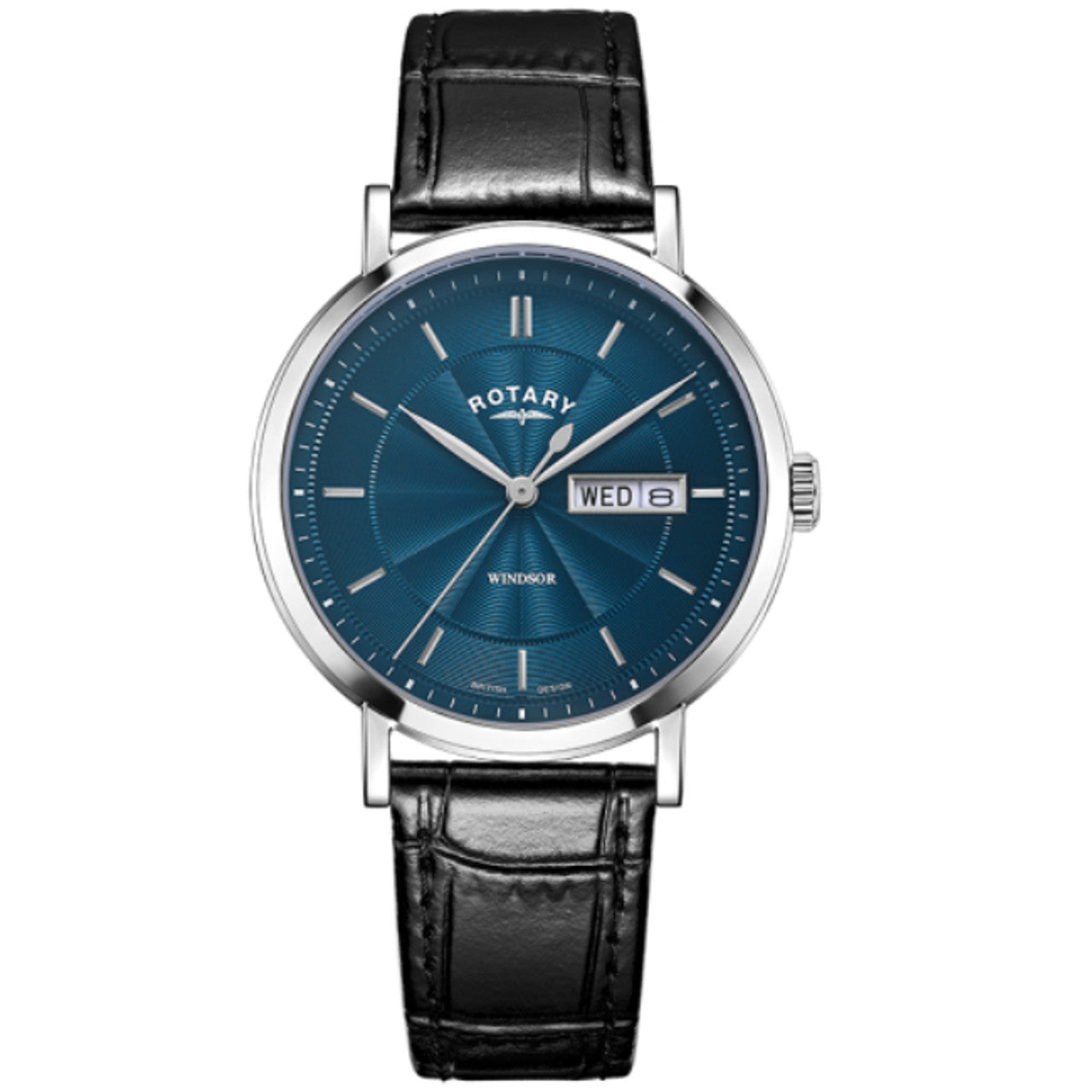 Heritage stainless steel blue dial leather strap watch