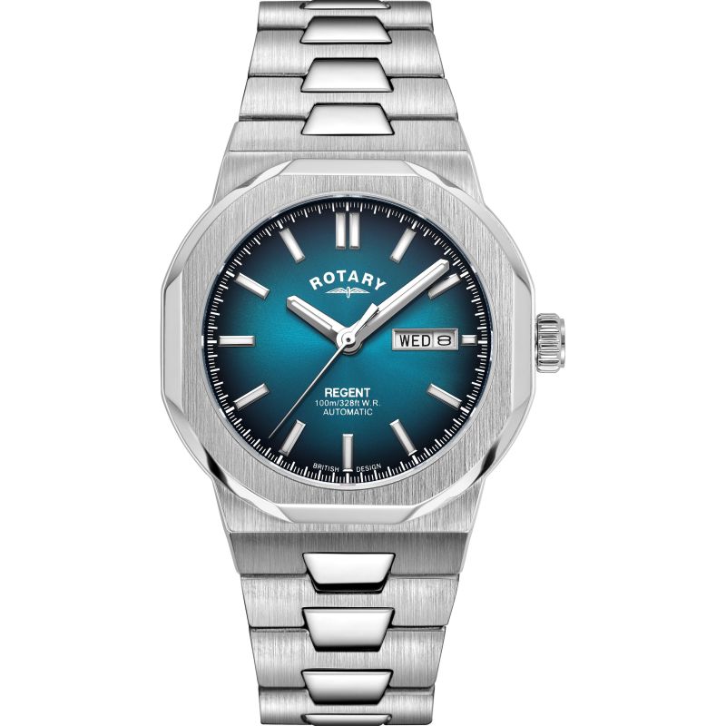 Regent stainless steel teal dial automatic bracelet watch