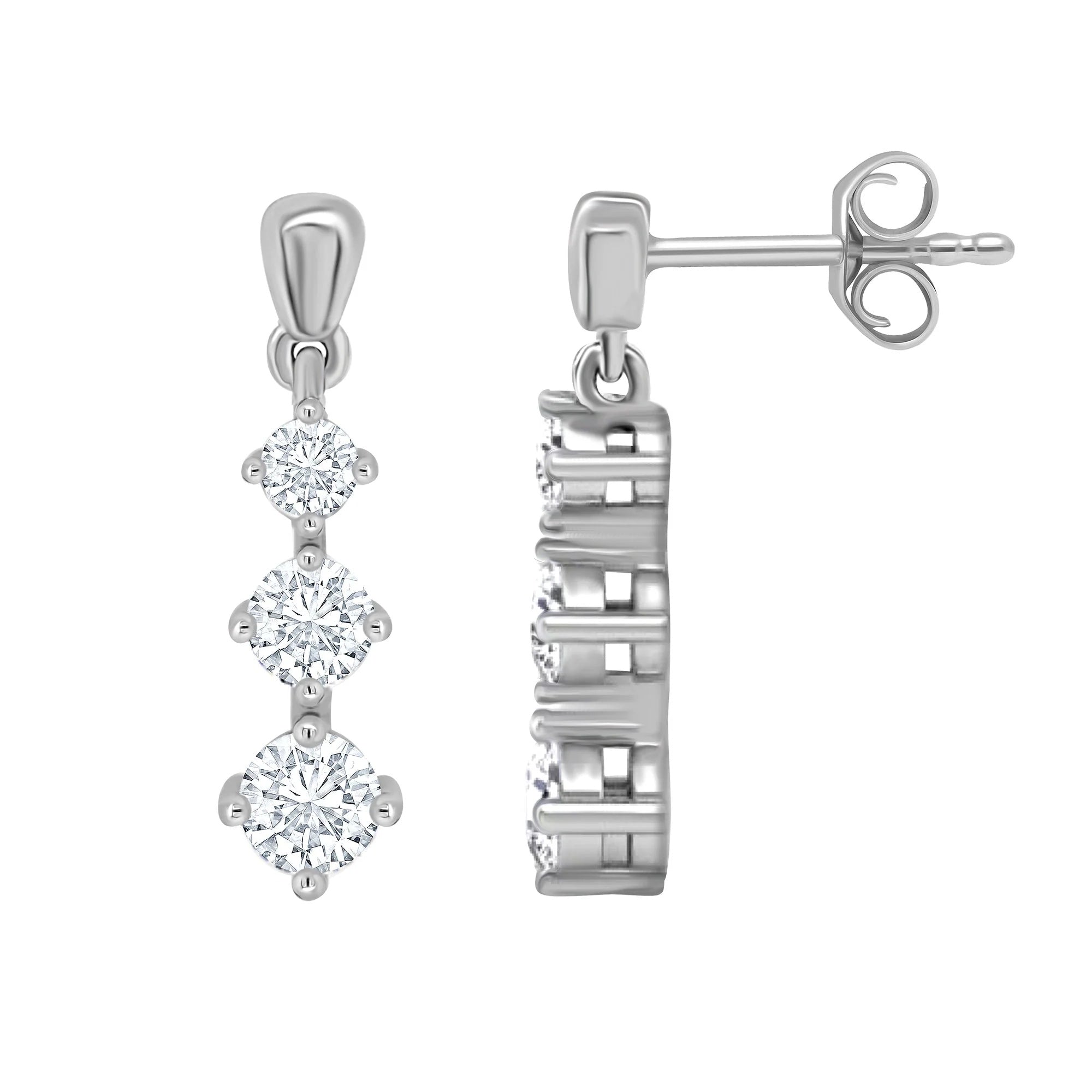 9ct white gold , X3 Graduated Diamonds drop ear rings
