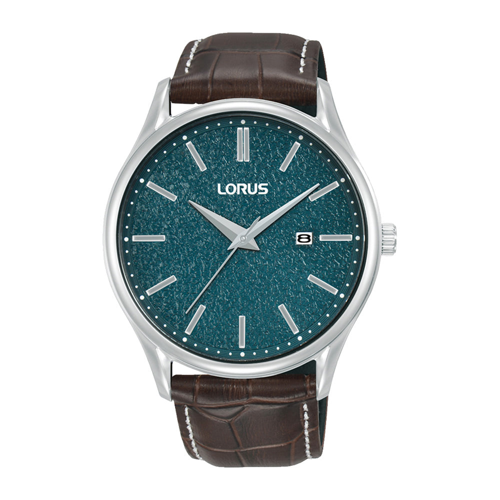 Gents Lake blue dial brown leather strap watch
