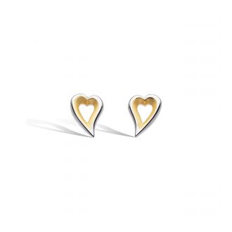 Silver & Yellow Gold Plated Desire Love Story Golden Heart Stud Earrings
