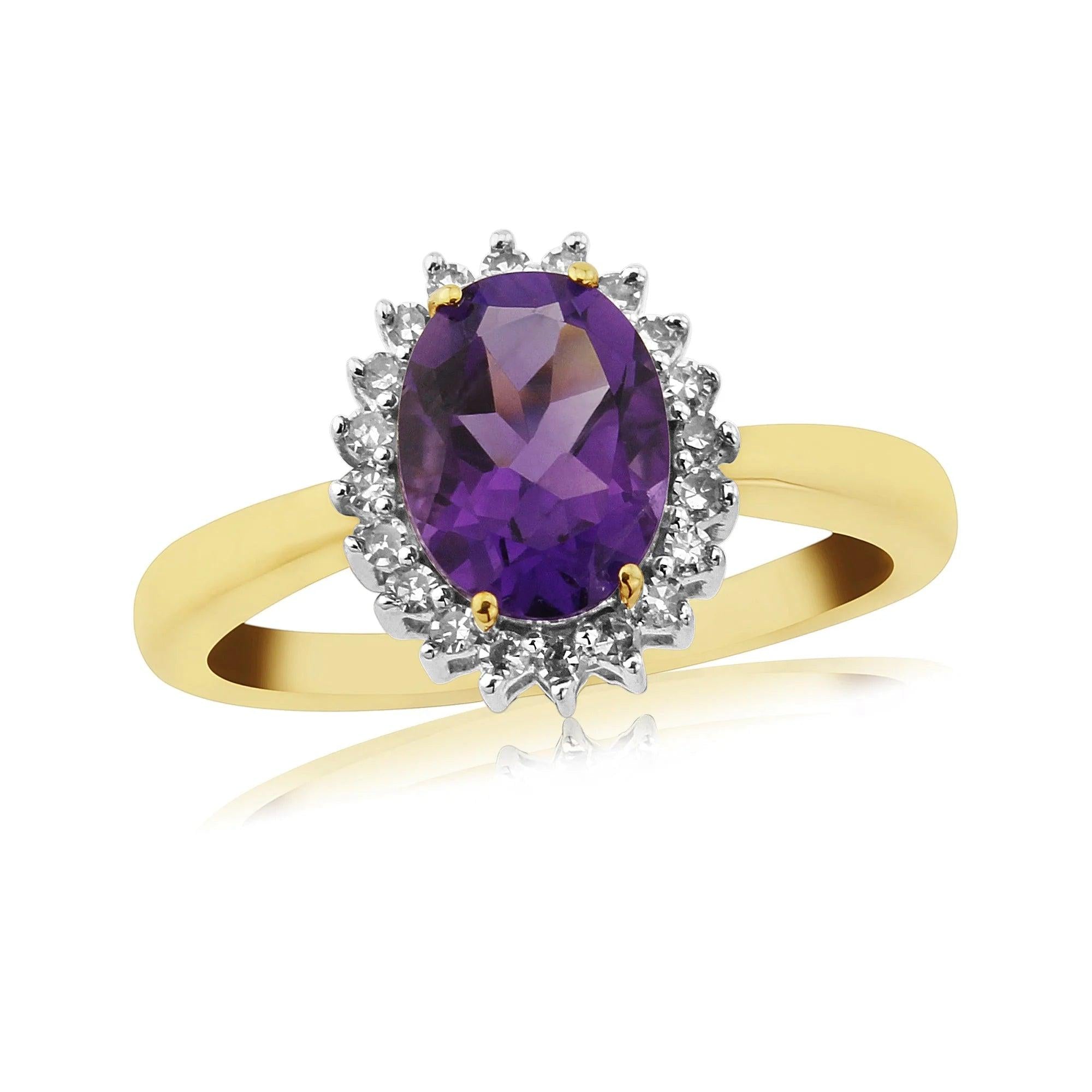 18ct Yellow Gold ovl ameth & dia clw set clust ring