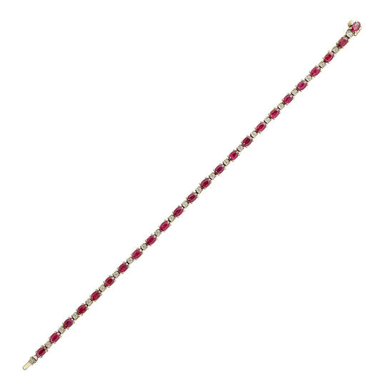 18ct Yellow Gold Oval Ruby & Round Diamond Line Bracelet