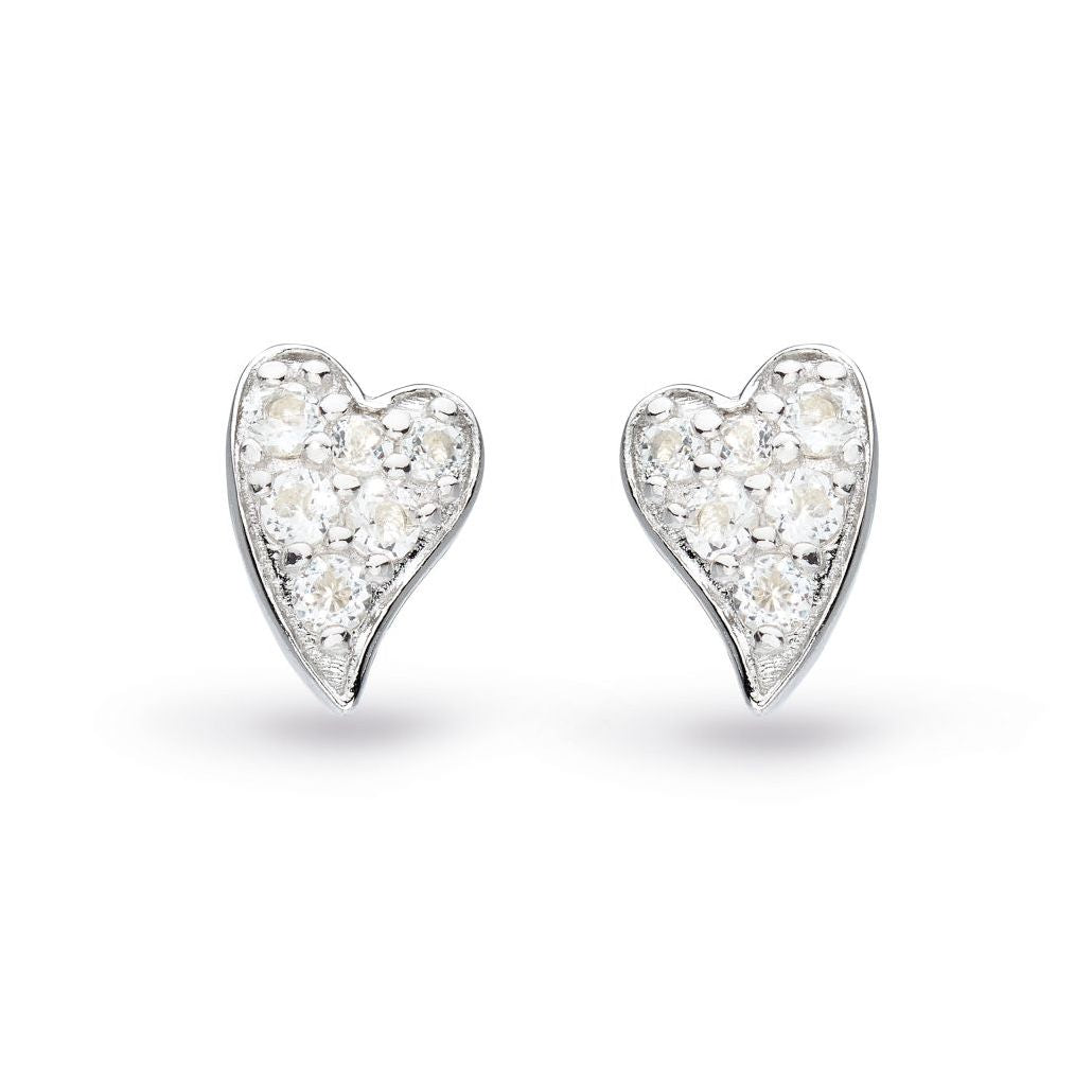 Silver Desire Cherish Precious White Topaz Pave Heart Stud Earrings