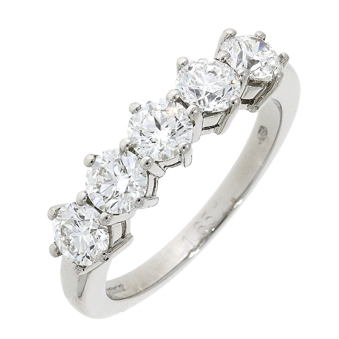 Platinum 5-stone round brilliant cut diamond claw set half eternity ring