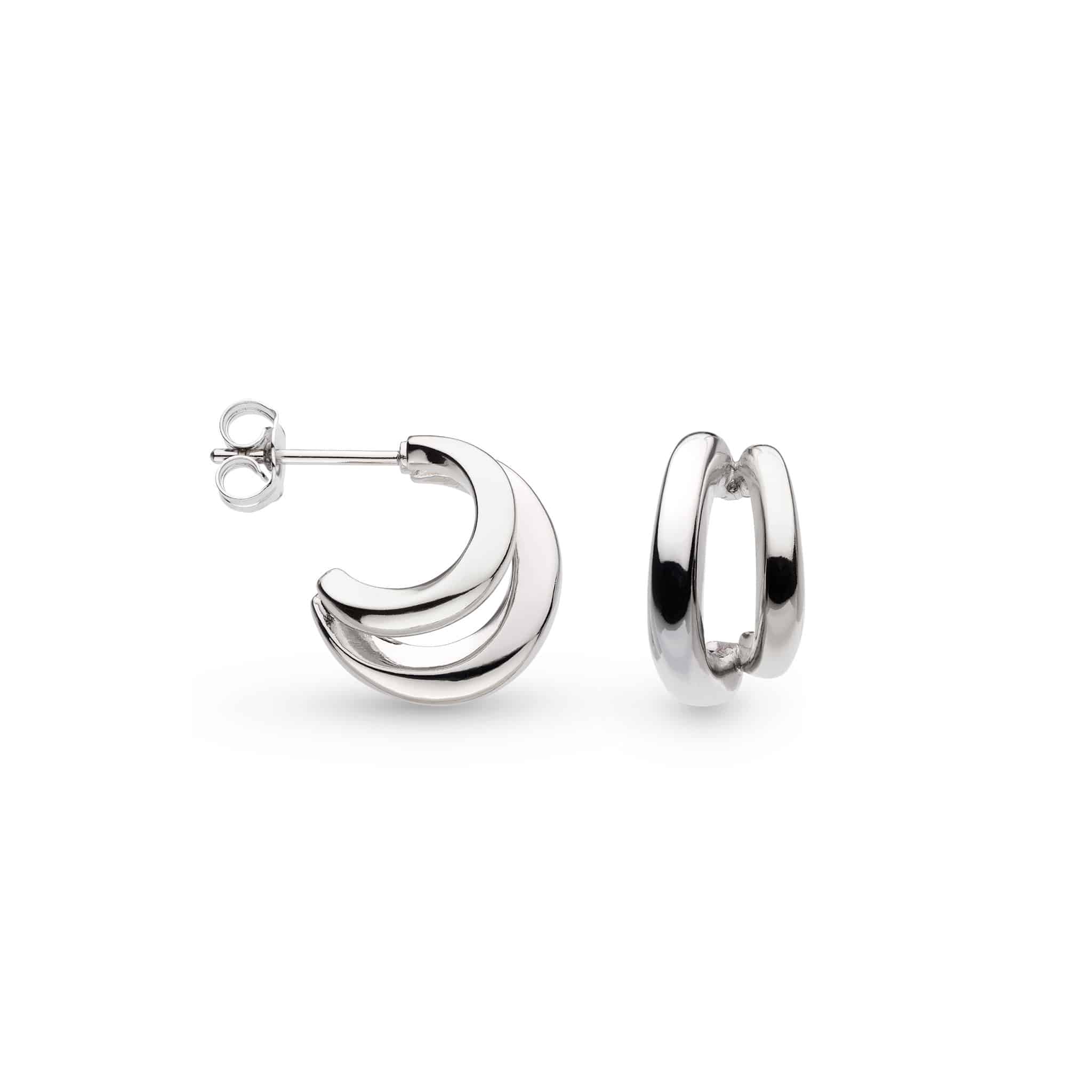 Silver Bevel Cirque Link Double Semi Hoop Earrings