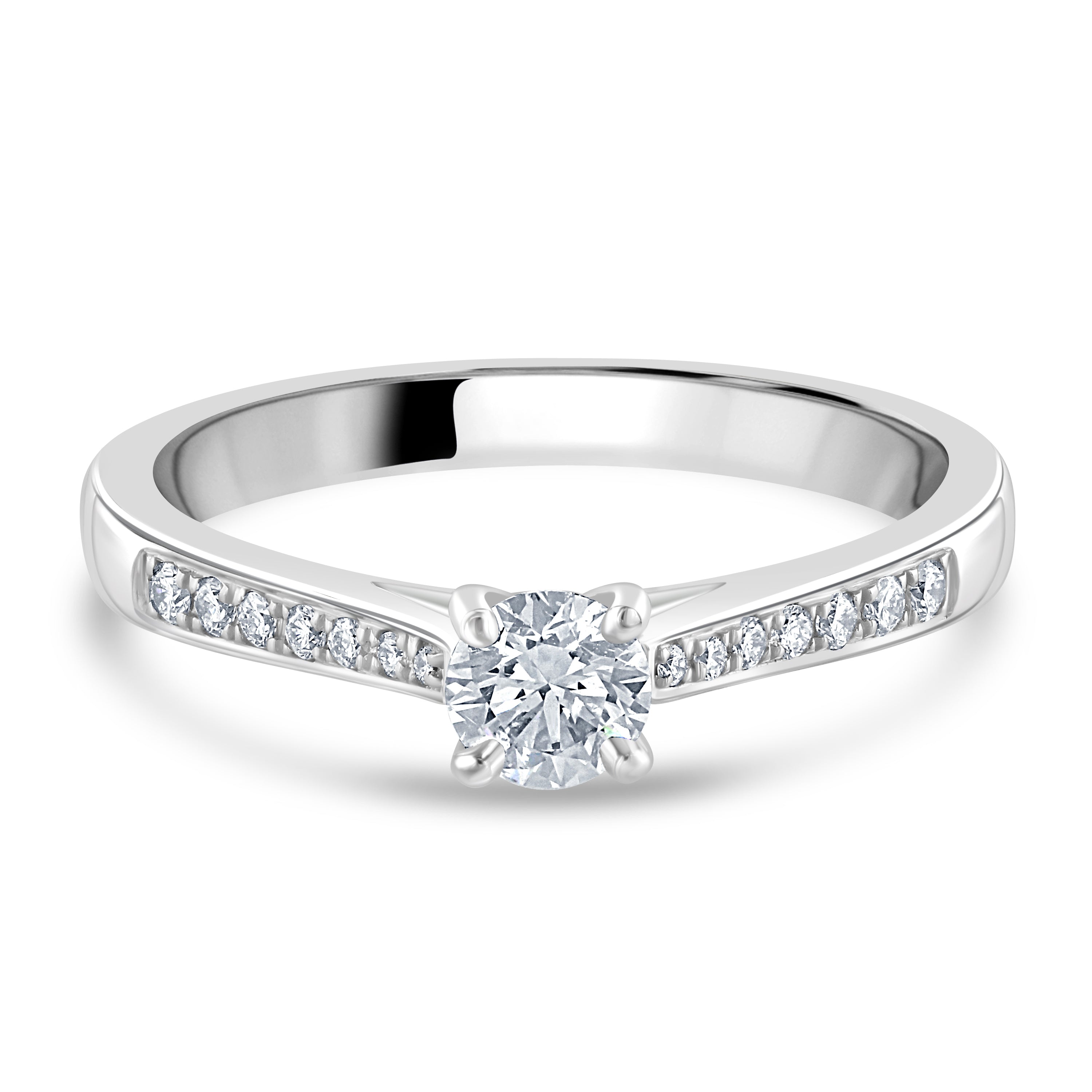 Platinum Diamond Solitaire Ring with Diamond Shoulders
