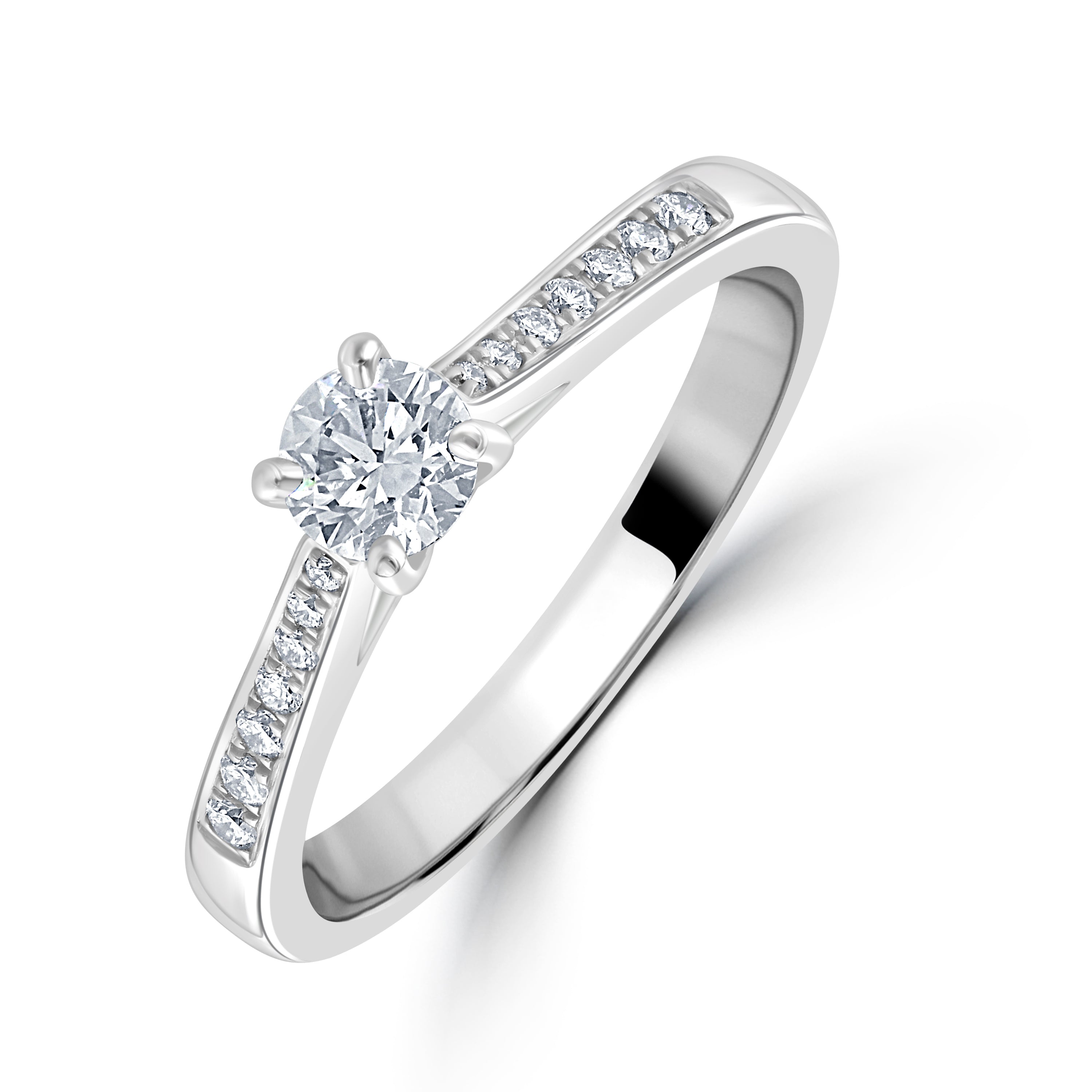 Platinum Diamond Solitaire Ring with Diamond Shoulders