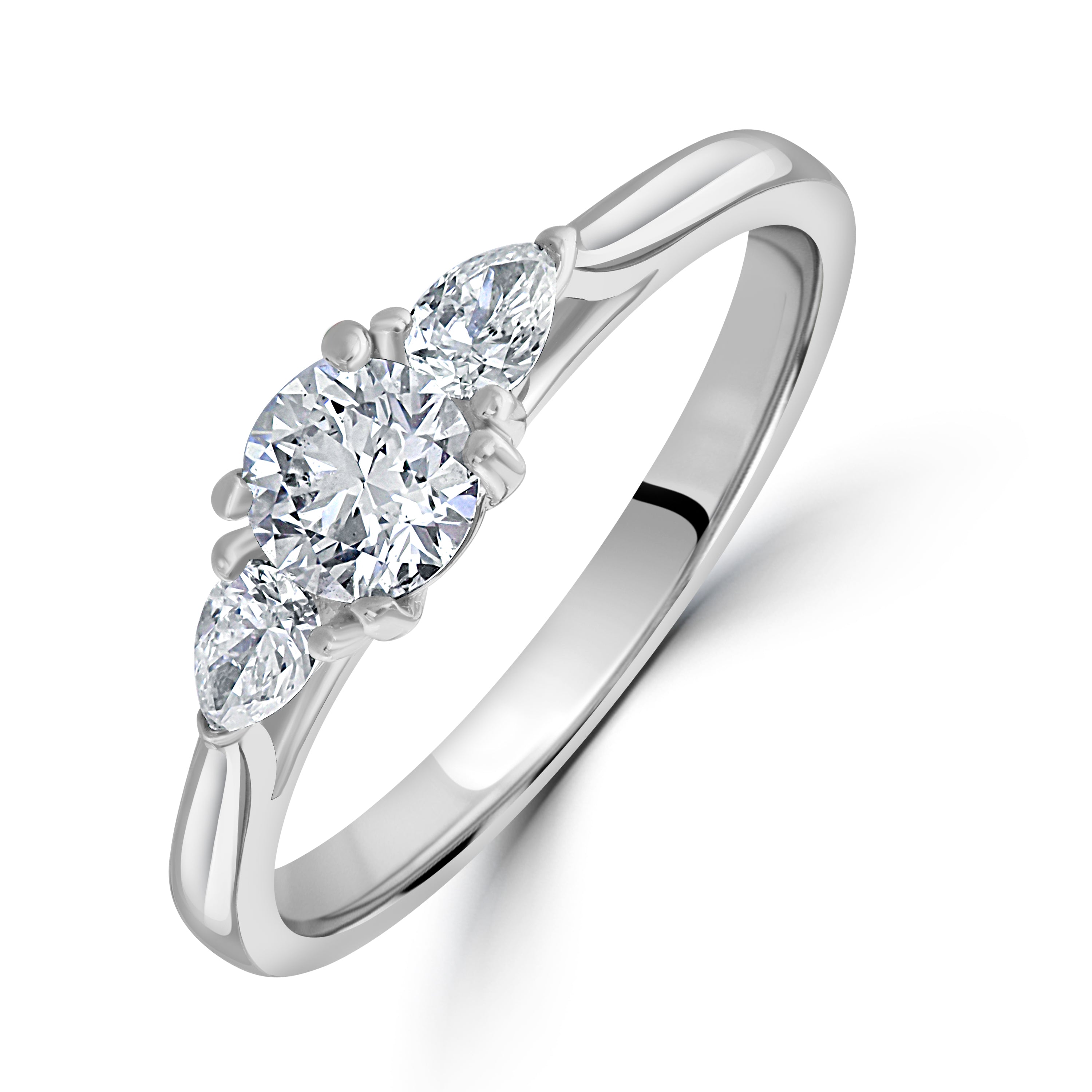 Platinum Round Brilliant Cut and Pear Shaped Diamond 3-Stone Ring