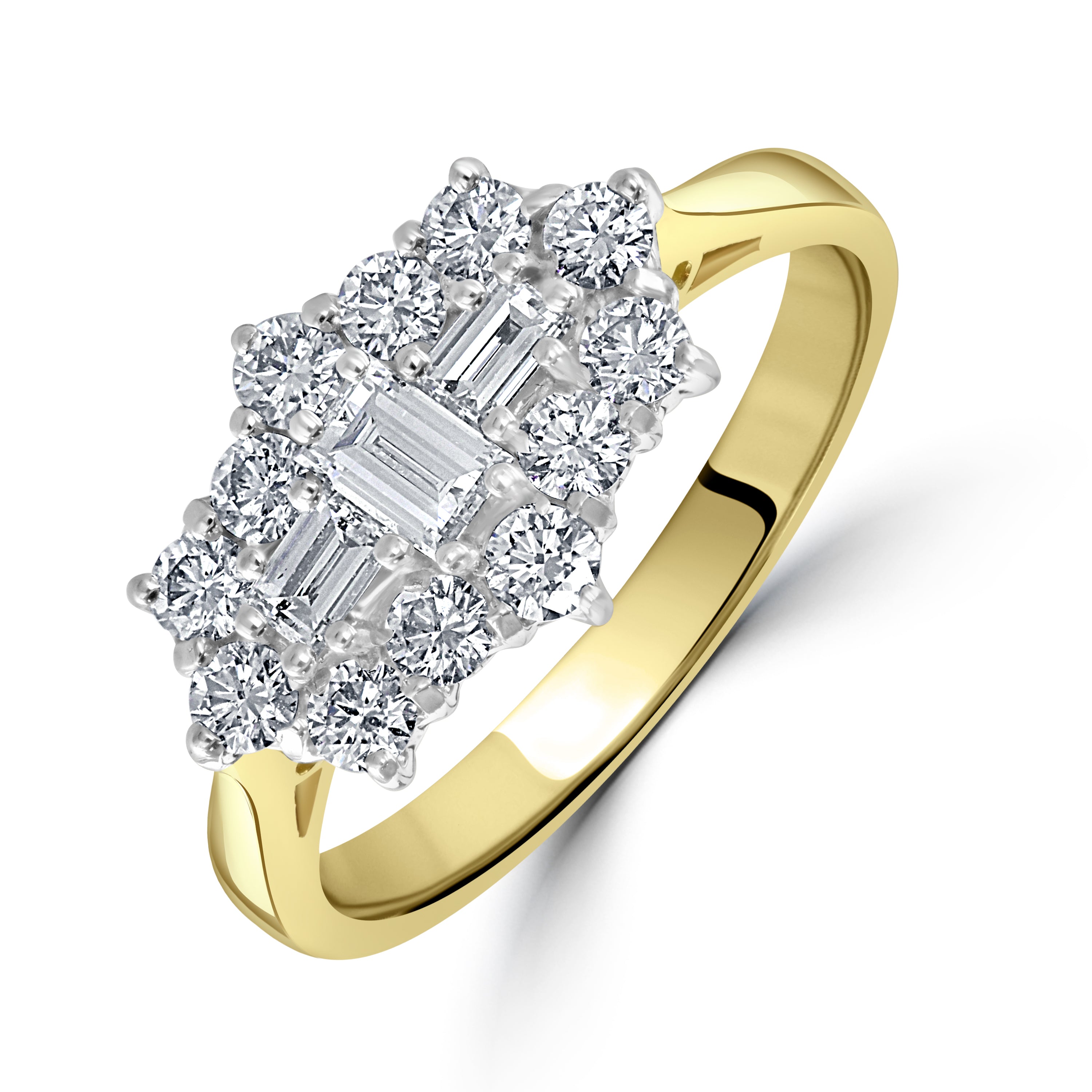 18ct Yellow Gold Diamond Trilogy Cluster Ring