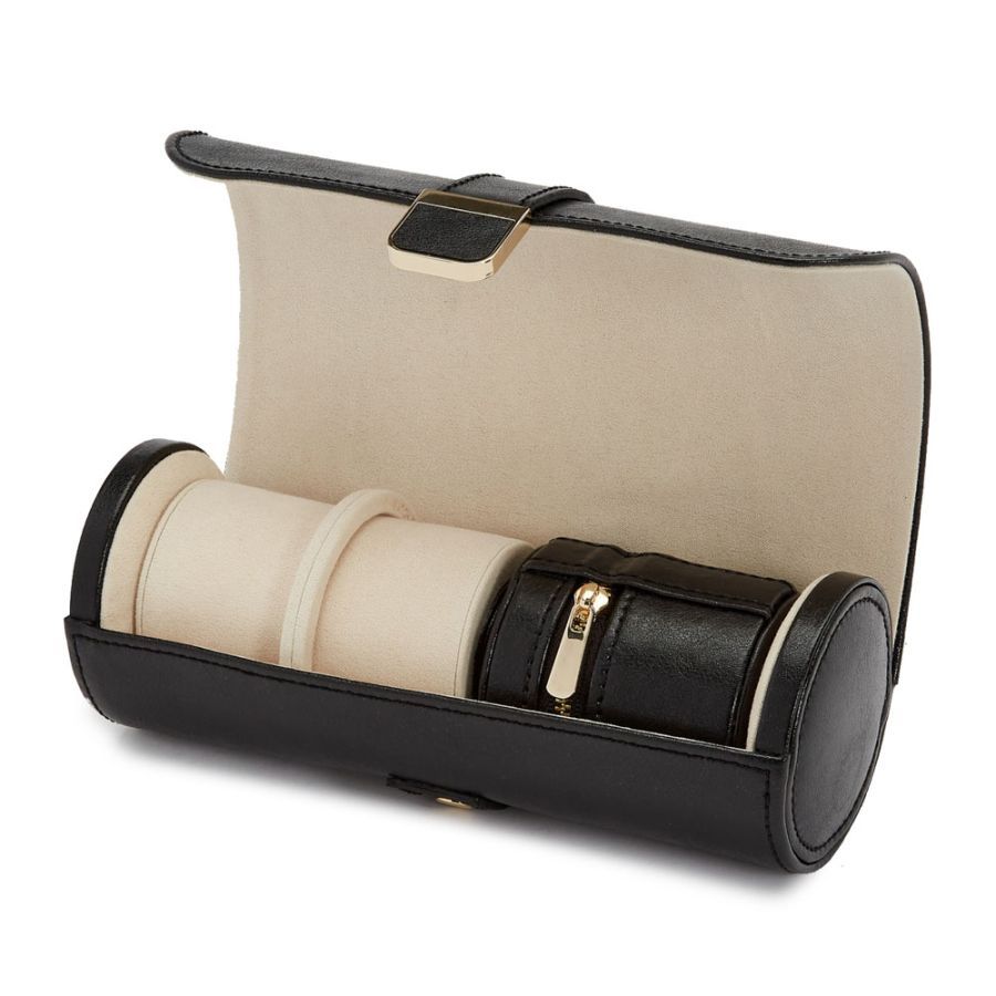 Palermo Black Anthracite Double Watch Roll with Jewellery Pouch