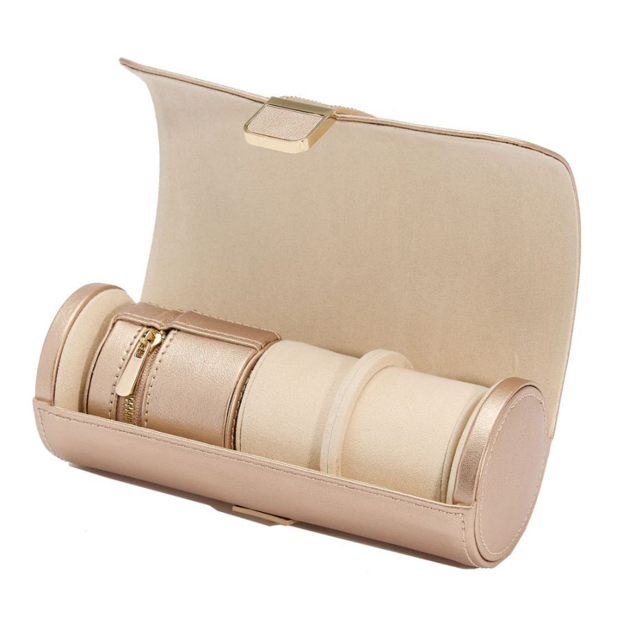 Palermo Rose Gold Double Watch Roll with Jewellery Pouch