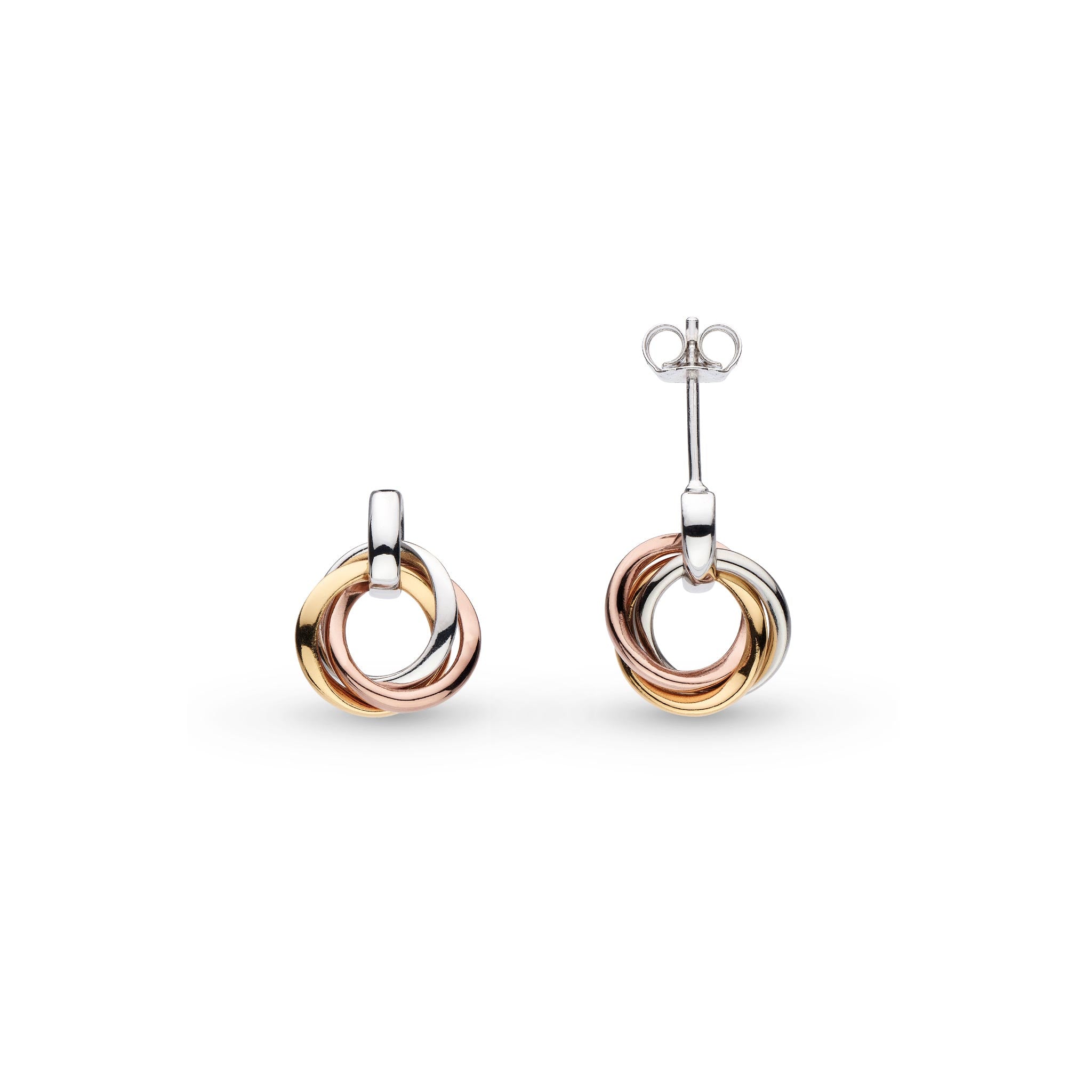 Silver & Yellow & Rose Gold Plated Bevel Trilogy Golds Link Stud Earrings