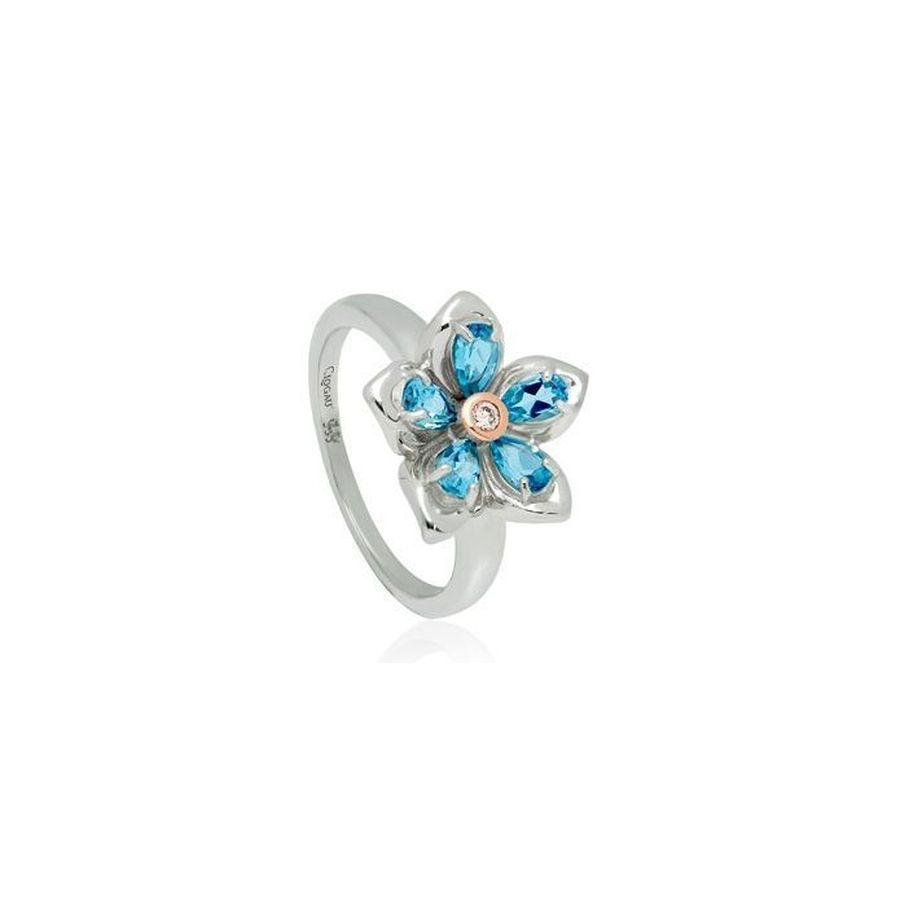 Silver & 9ct Rose Gold London Blue Topaz Set Forget Me Not Ring
