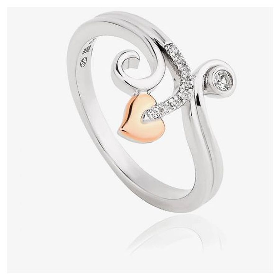 Silver & 9ct Rose Gold Tree of Life Vine White Topaz Set Ring