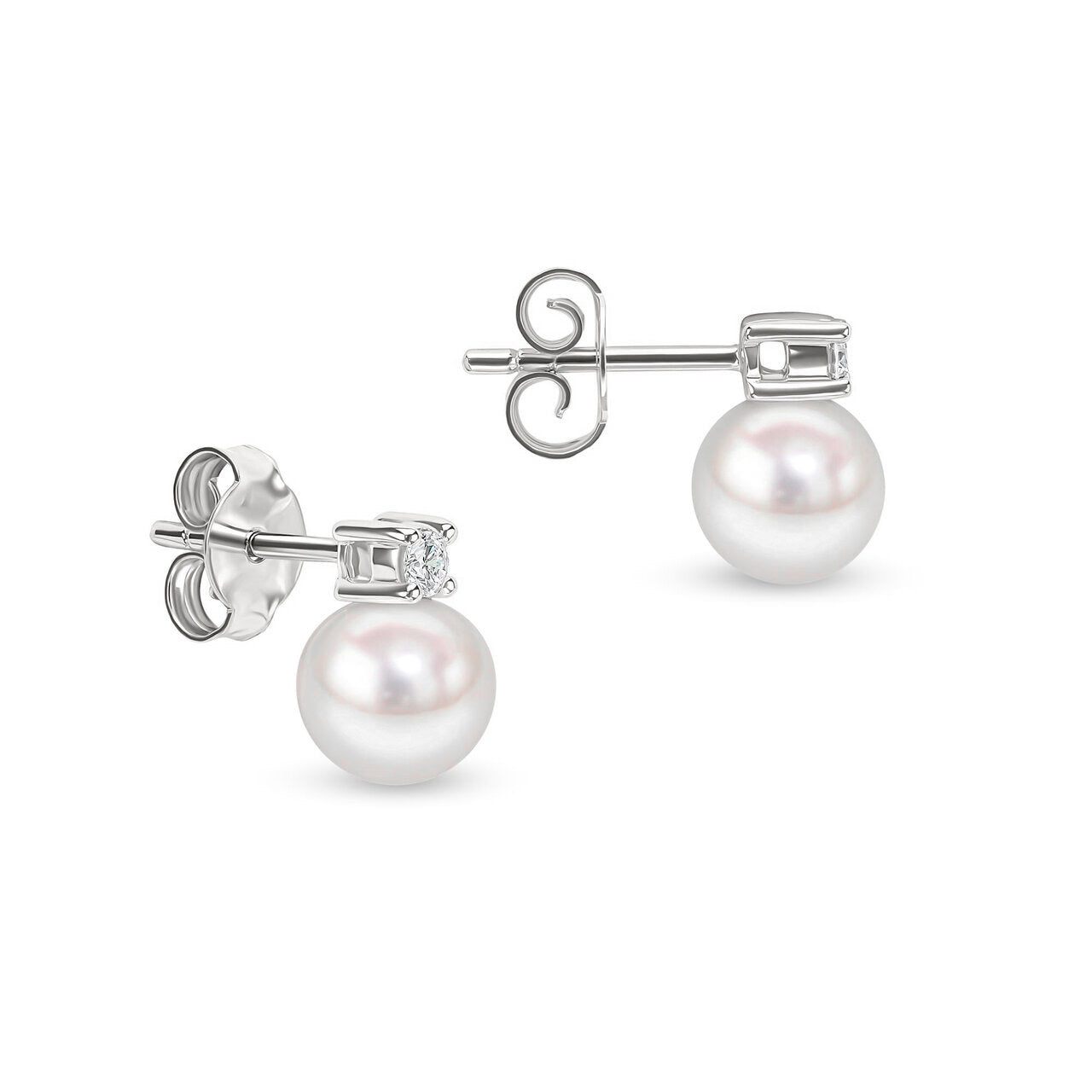 18ct Gold Cultured Akoya Pearl & Diamond Stud Earrings