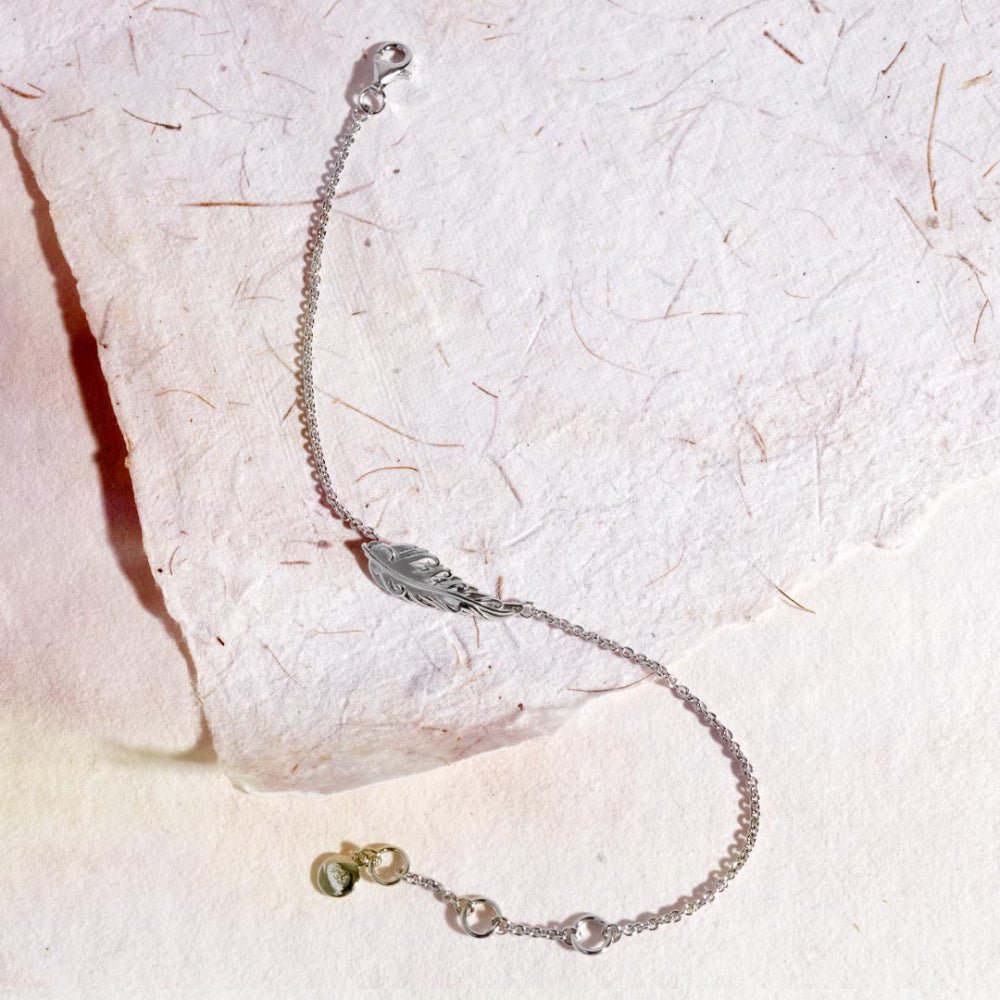 Rhodium Plated Silver Feather Wisp 7.5' Bracelet