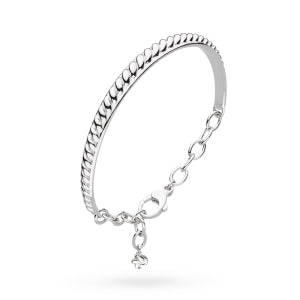 Rhodium Plated Silver Marina Rope Band Changle Hinged Bracelet