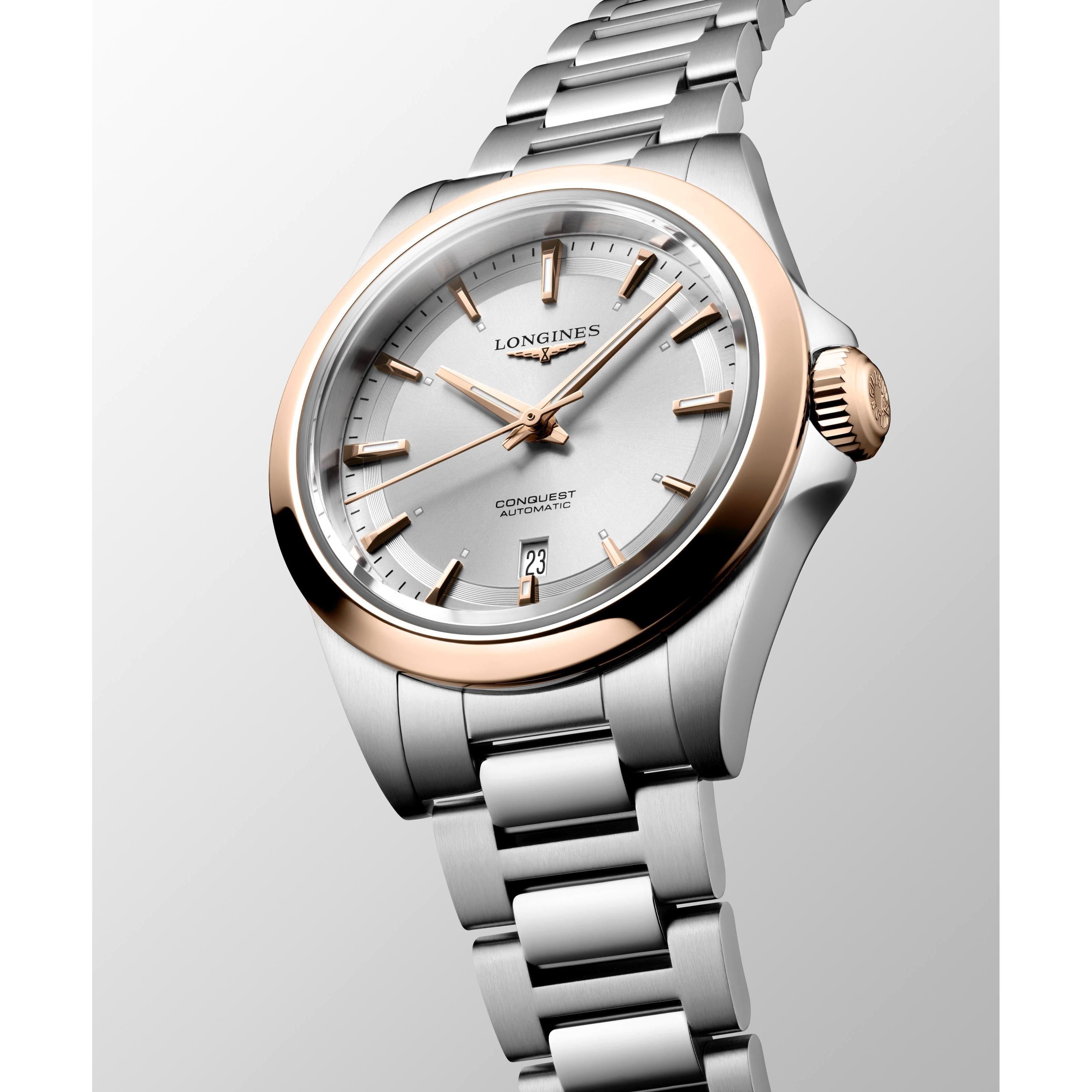 Conquest Sil Dial RGold Cap Bzel Bracelet