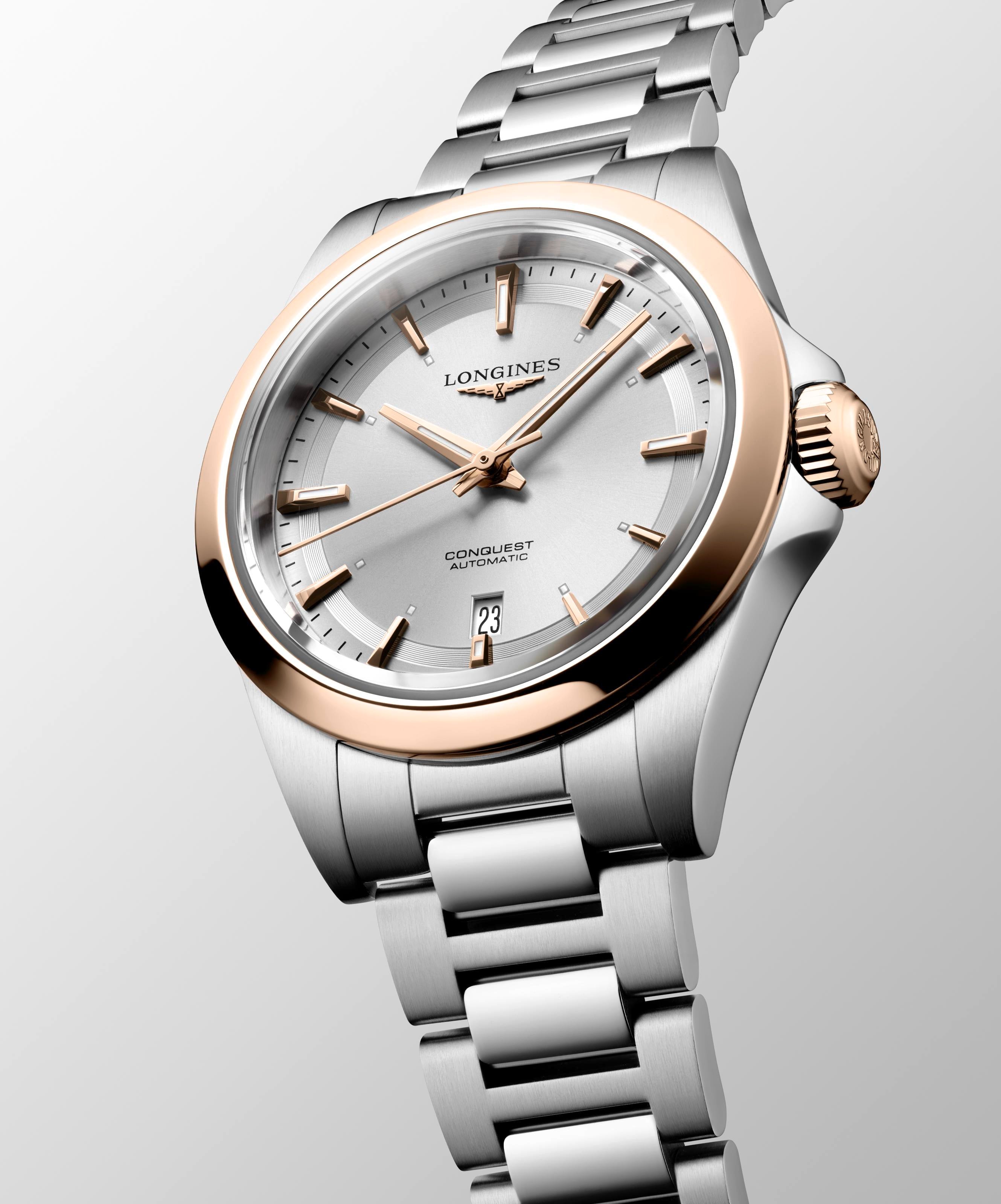 Conquest Sil Dial RGold Cap Bzel Bracelet
