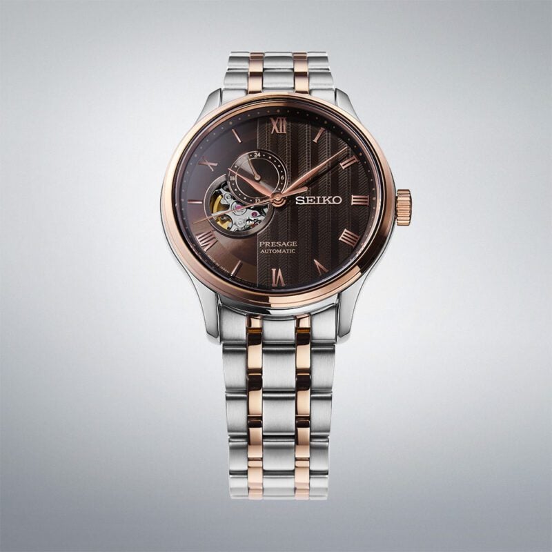 Presage Japanese Garden Automatic Watch with Open Heart. Pink Dial Stainless Steel Bracelet.