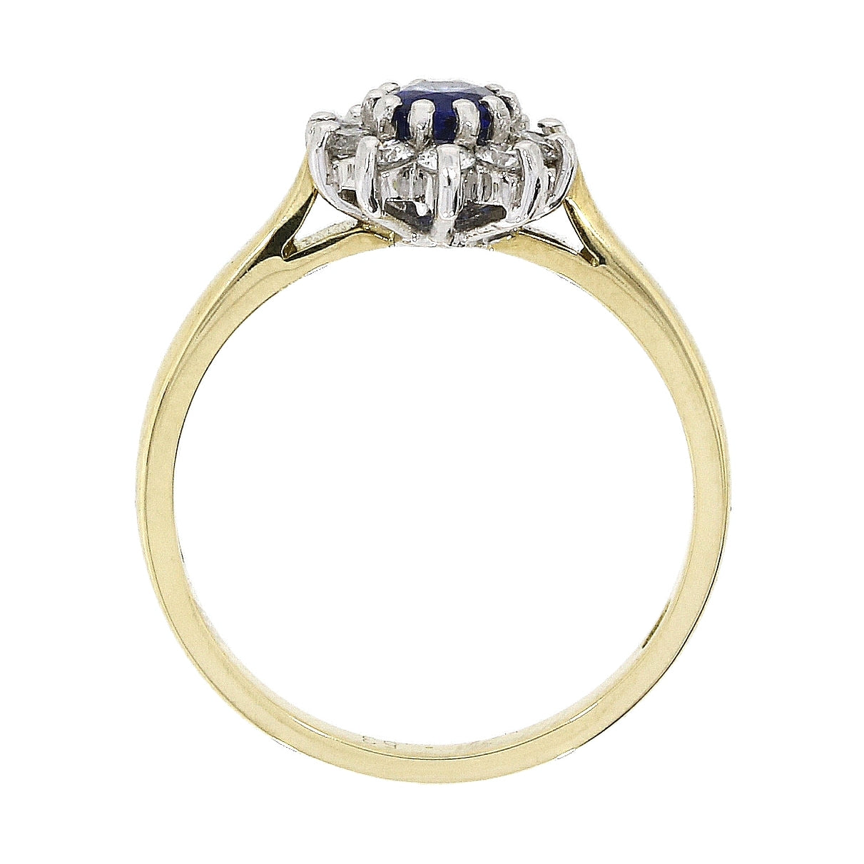18ct yellow and white gold Sapphier and 10 Diamond Cluster Ring
