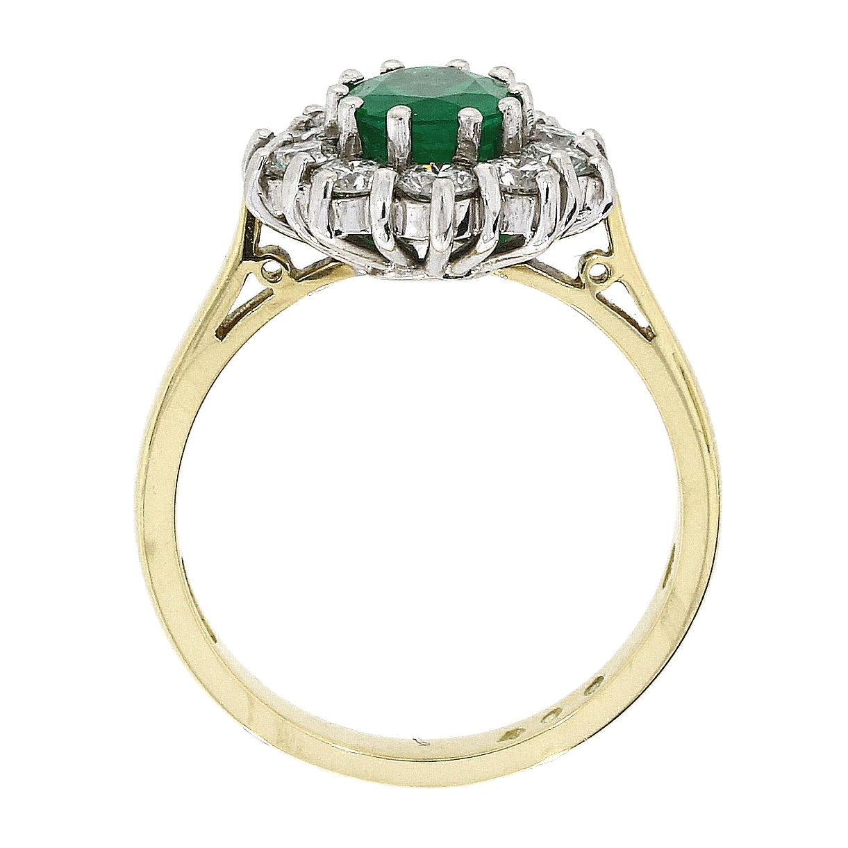 18ct Gold Emerald & Diamond Oval Cluster Ring