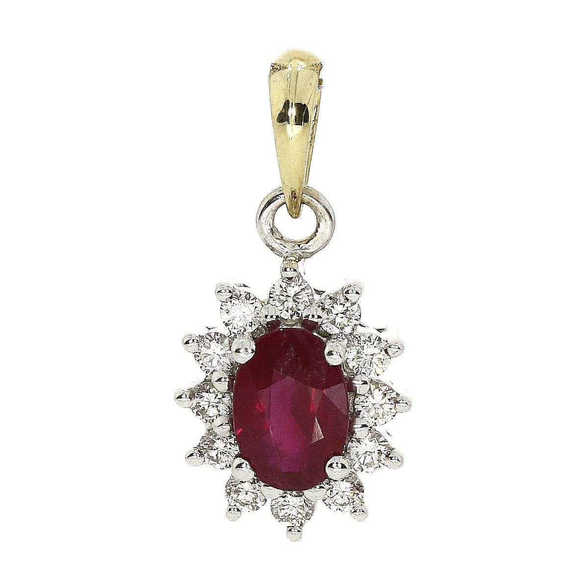 18ct Gold Ruby & Diamond Oval Cluster Pendant