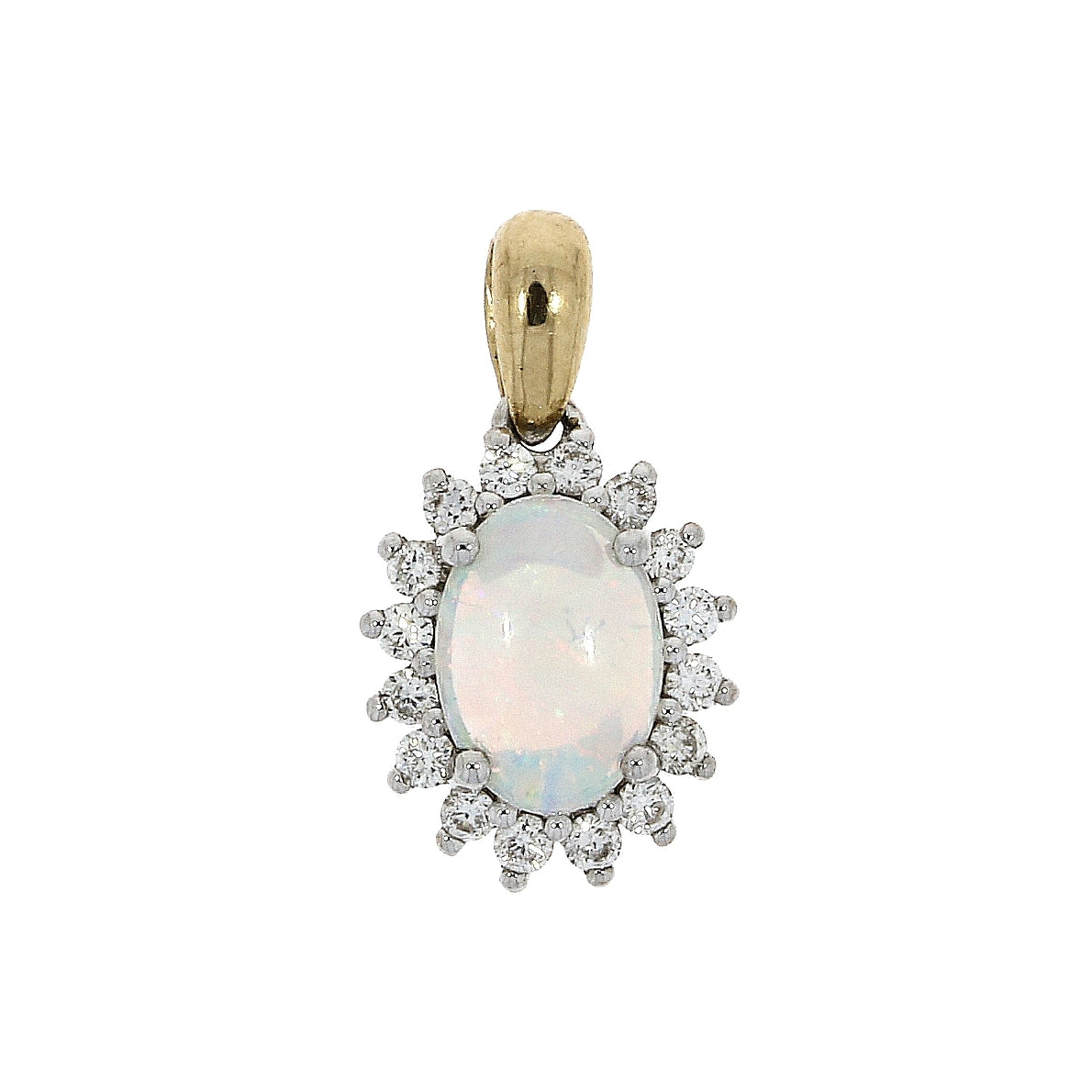 18ct Gold Oval Opal and Diamond Pendant