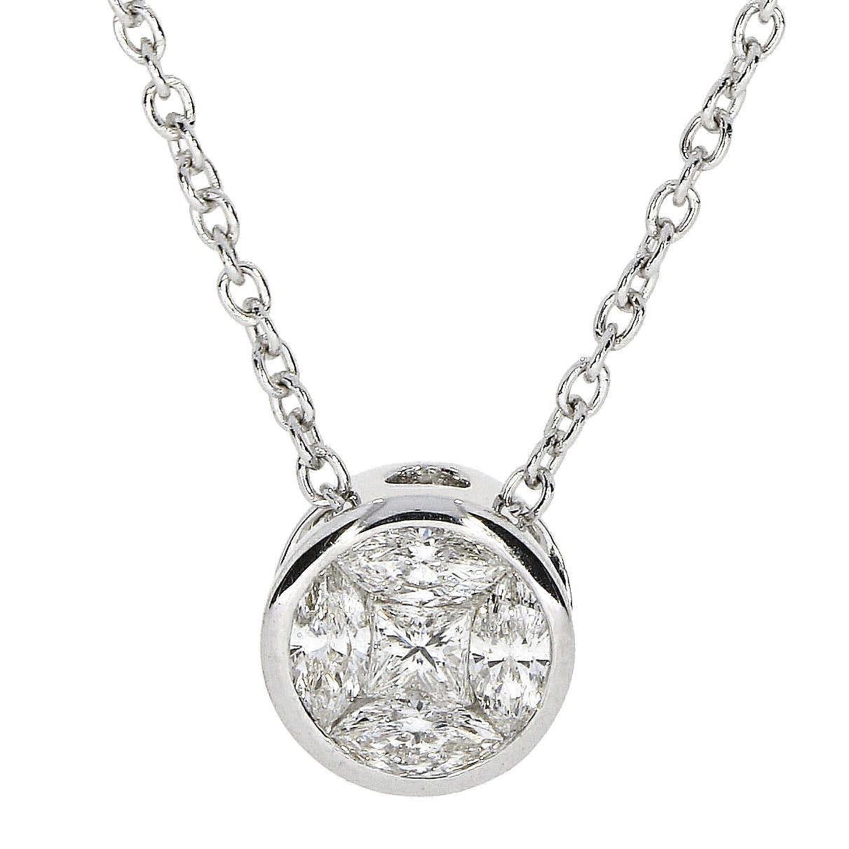 18ct White Gold Diamond Cluster Pendant and Chain