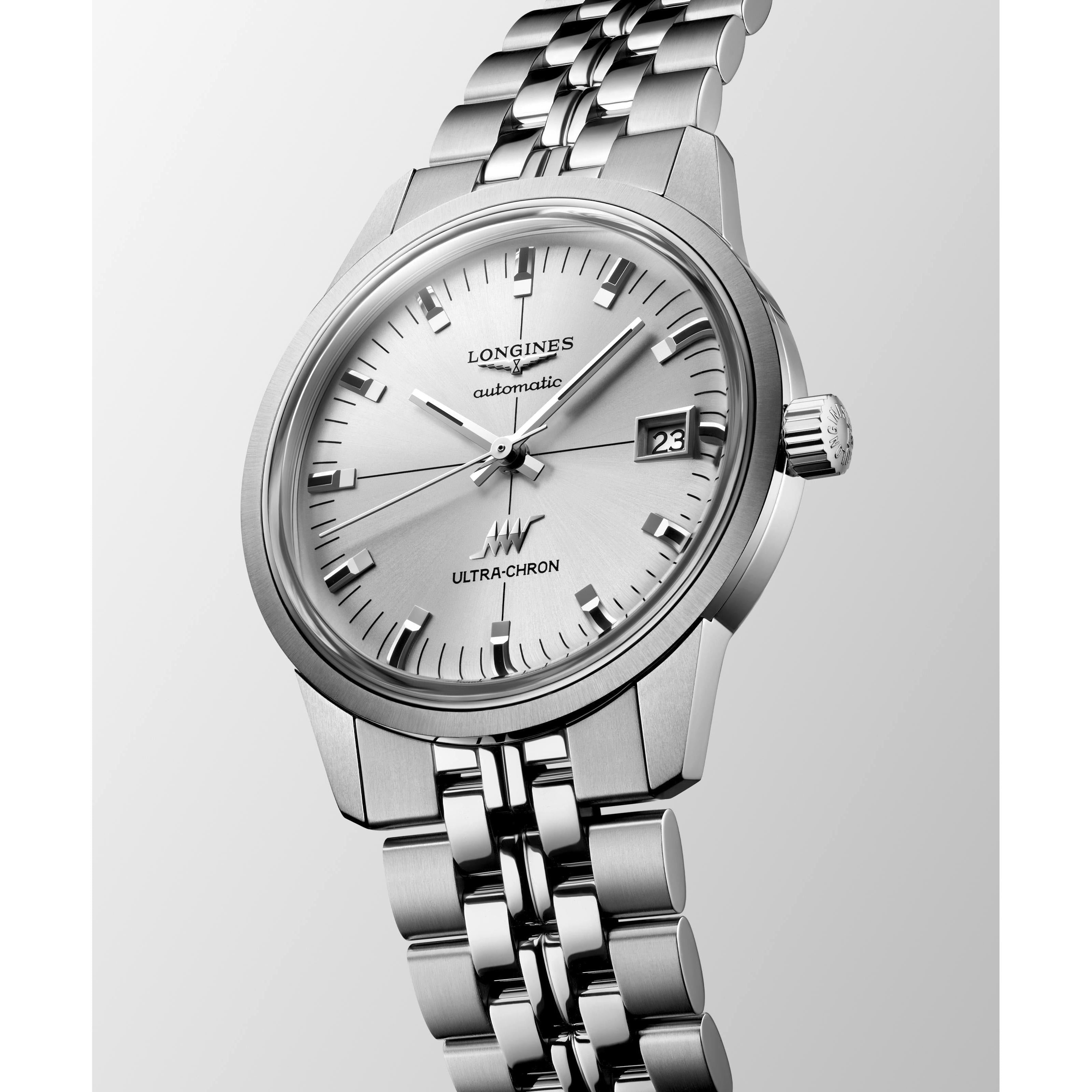 Ultra-Chron Classic Automatic Watch. Silver Dial Black Strap.