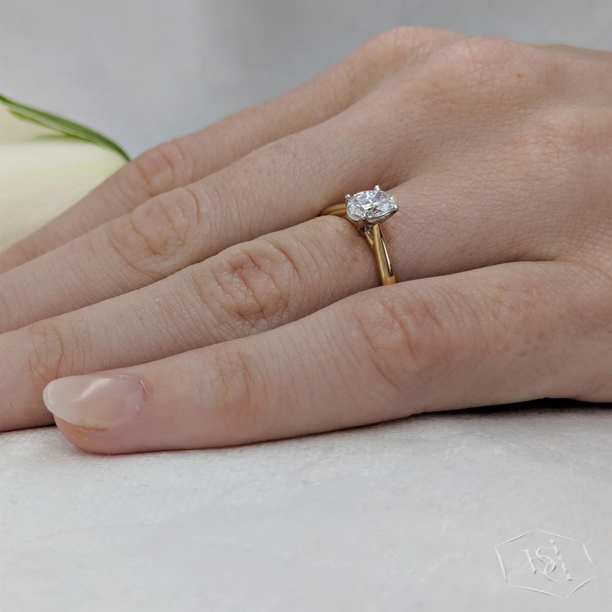 Classic Oval Oval Cut 18ct Yellow Gold Shank and Platinum Head Solitaire Diamond