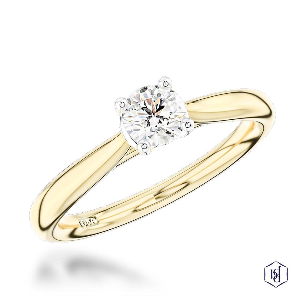 Open Tulip Round Brilliant Cut 18ct Yellow Gold Shank and Platinum Head Solitaire Diamond