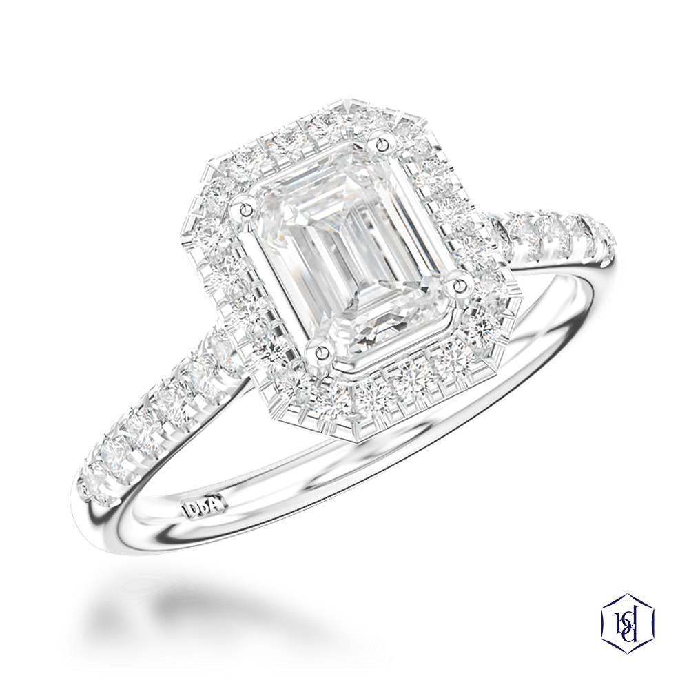 Skye Emerald Emerald Cut Platinum Cluster Diamond