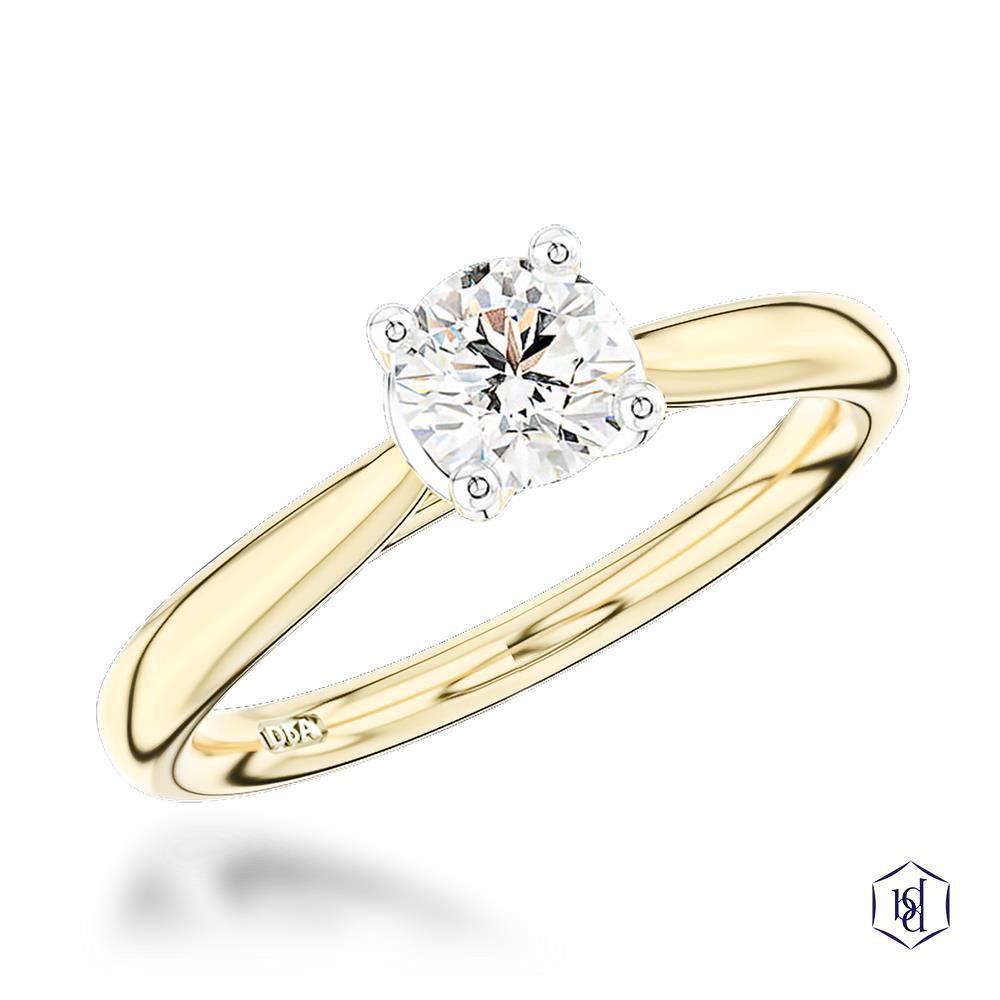 Open Tulip Round Brilliant Cut 18ct Yellow Gold Shank and Platinum Head Solitaire Diamond