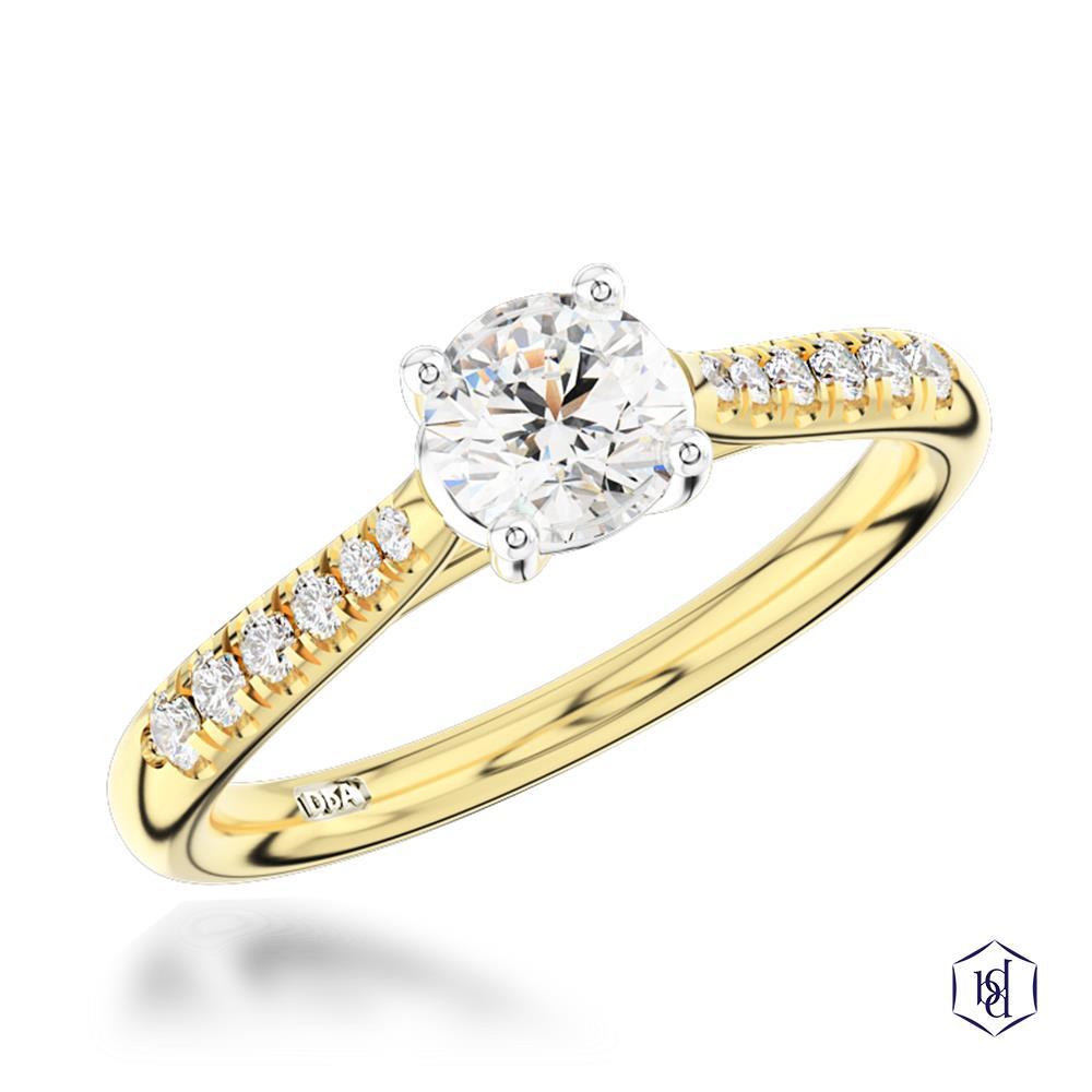 Skye Classic Round Round Brilliant Cut 18ct Yellow Gold Shank and Platinum Head Solitaire Diamond