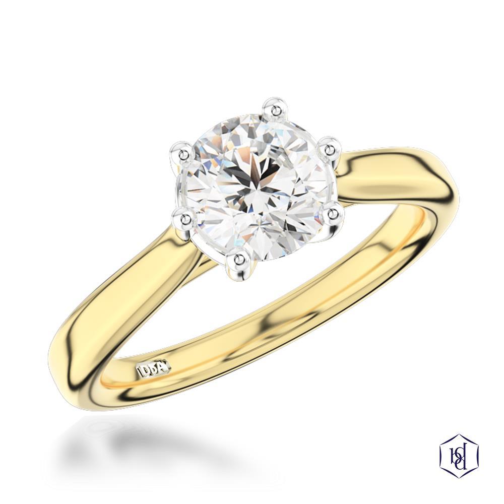 Tulip 6 Round Brilliant Cut 18ct Yellow Gold Shank and Platinum Head Solitaire Diamond
