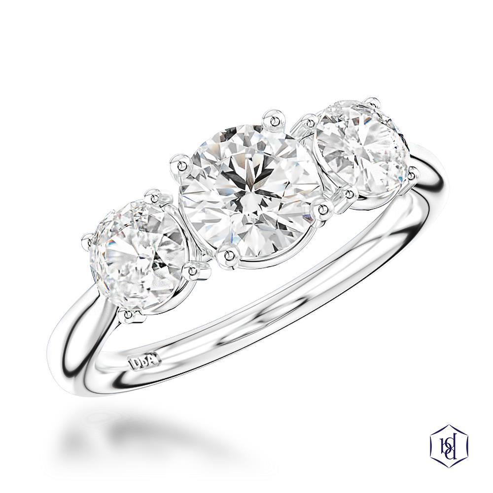 Trilogy Classic Round Brilliant Cut Platinum Three Stone Diamond