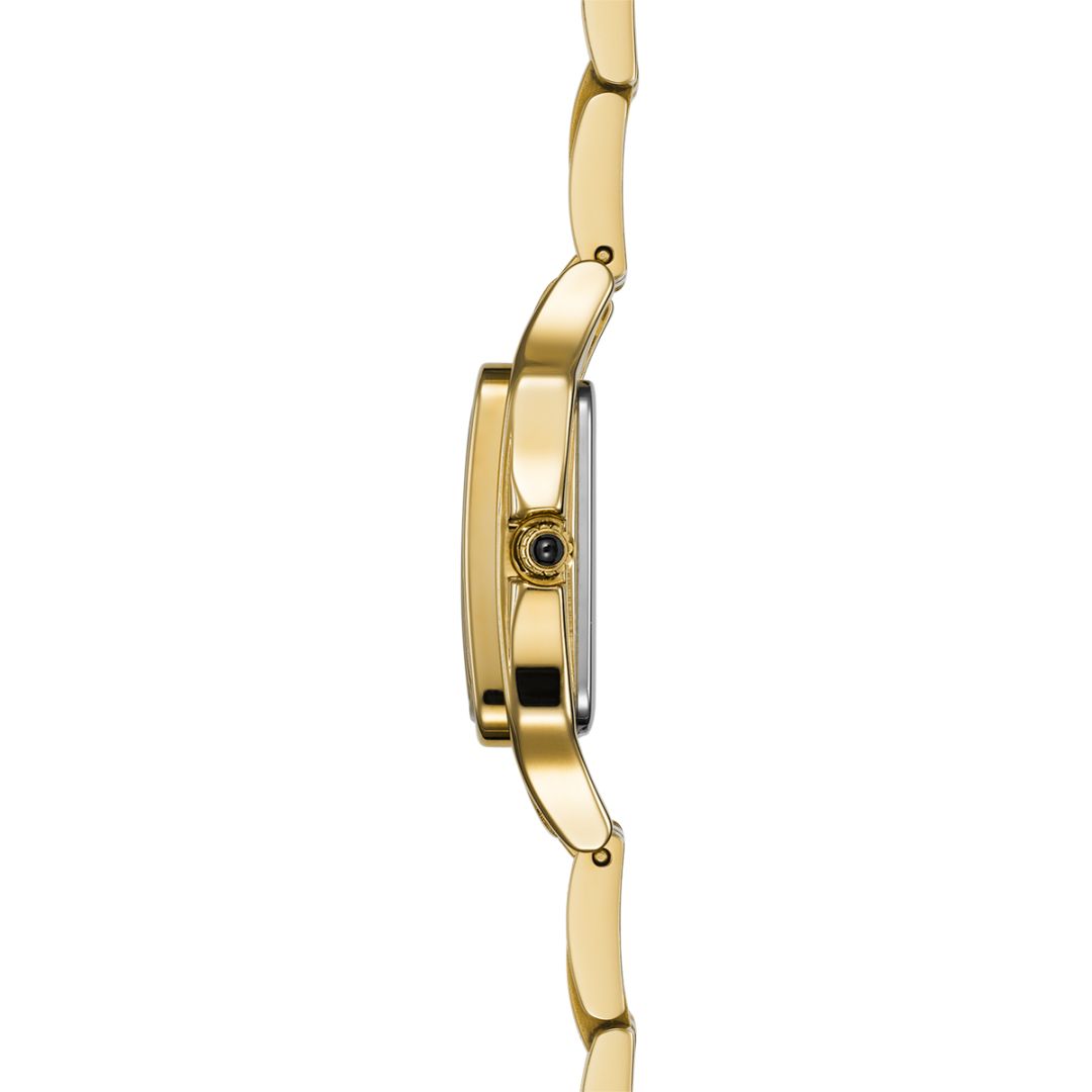 Mini Luna Square Quartz Watch. Two Tone Stainless Steel and Gold Plate Bracelet