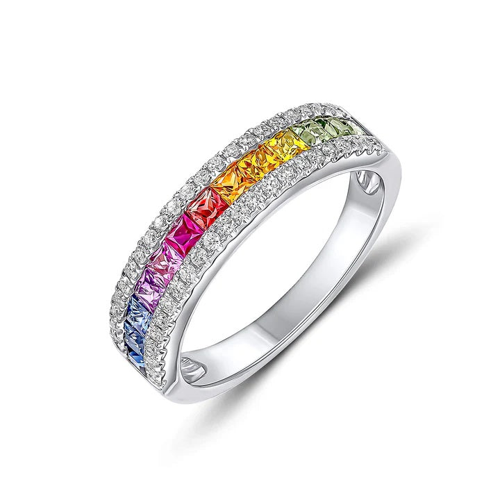 18ct White gold multi coloured sapphire ring