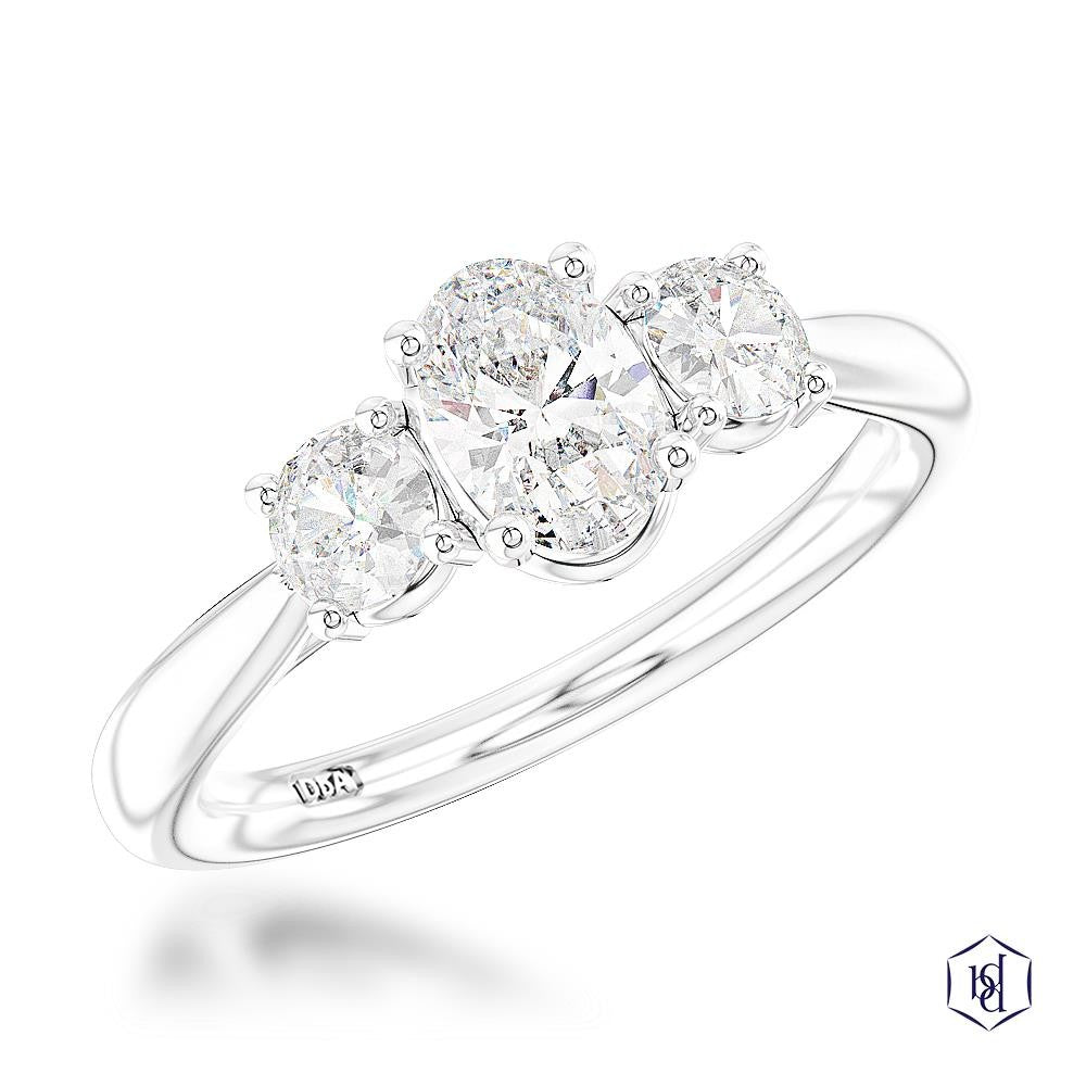 Royal Oval Cut Platinum Three Stone Diamond Ring
