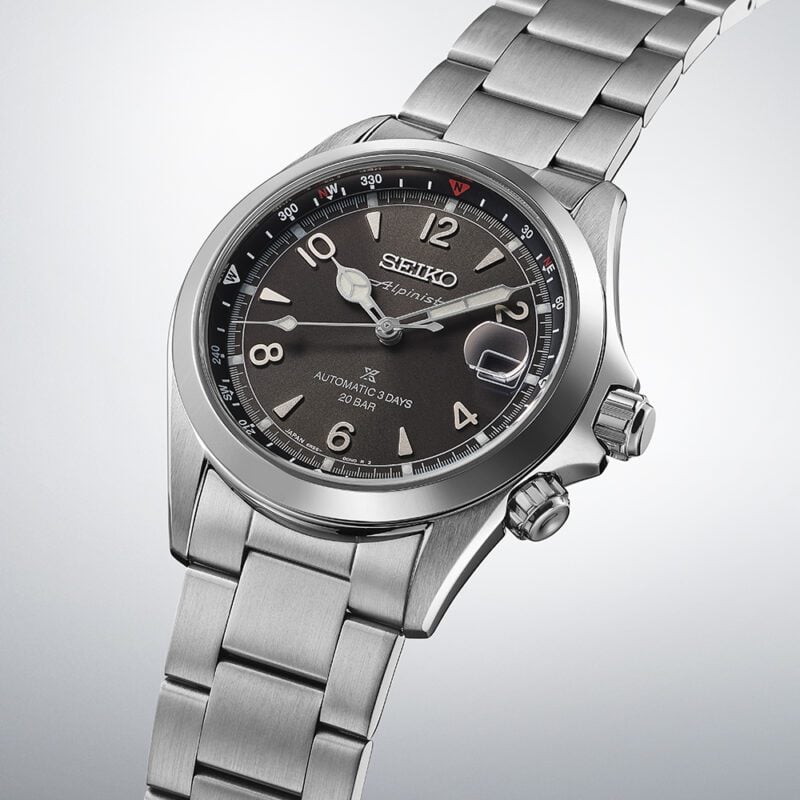 Seiko Prospex Alpinist stainless steel case Teal dial date internal compass bezel bracelet automatic